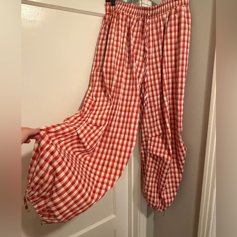 Cider Red and White Checkered Wide Leg Pants